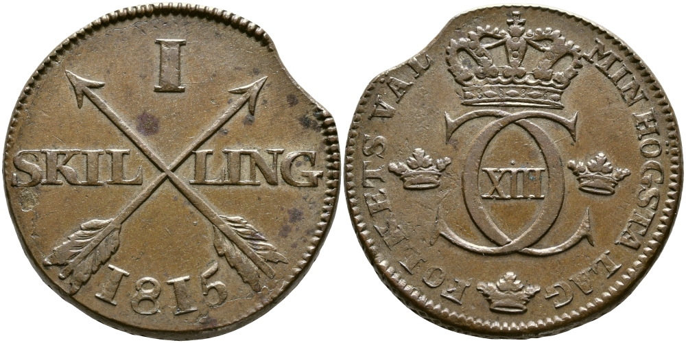 ШВЕЦИЯ 1 СКИЛЛИНГ 1815 KM 585 медь 36-615
