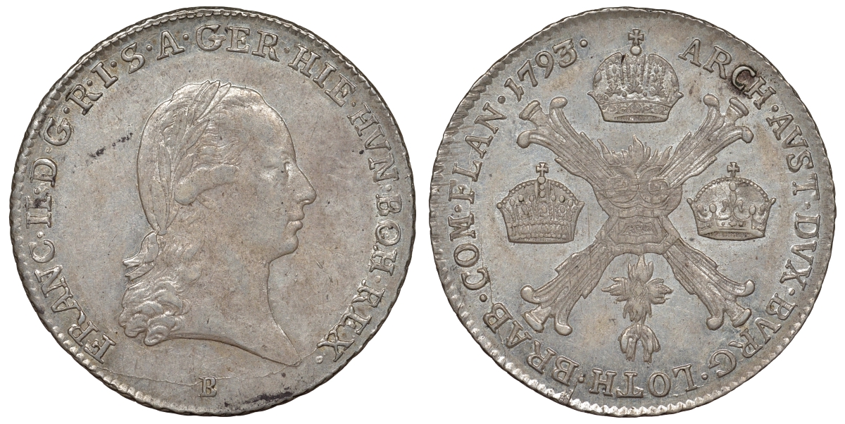 Австрийские Нидерланды 1/4 кроненталера 1793 Франц II (1792-1835) KM 60 серебро 503-131