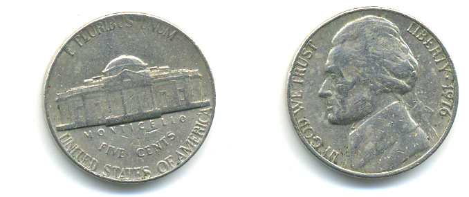 США 5 ЦЕНТОВ 1976 ДЖЕФЕРСОН KM А192 медно-никель 179-716