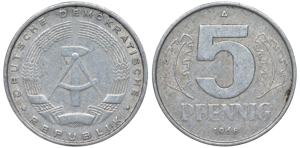 ГДР 5 ПФЕННИГОВ 1968 A KM 9.1 алюминий 62-126