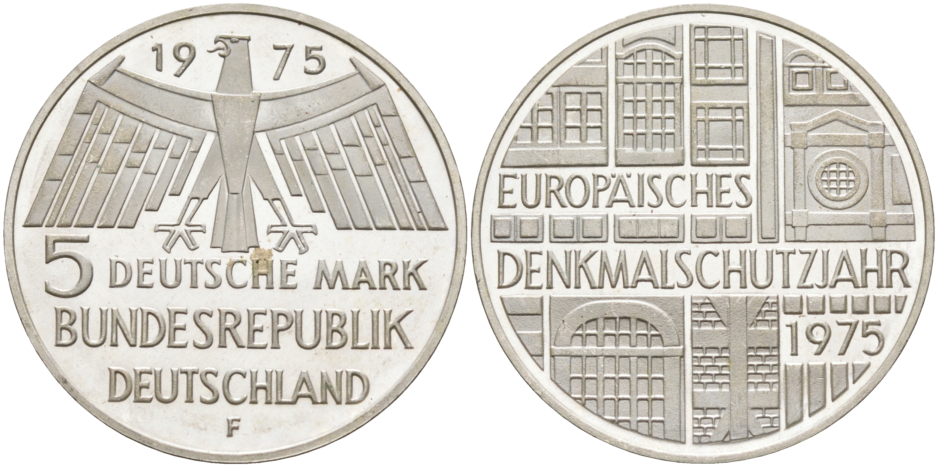 ФРГ 5 марок 1975 F, Европейский год охраны памятников J. 417, KM 142.1 серебро  PROOF  4117-242