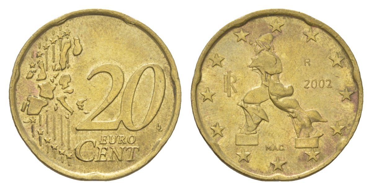 Италия 20 евроцентов 2002 KM 214 нордик 4629-322