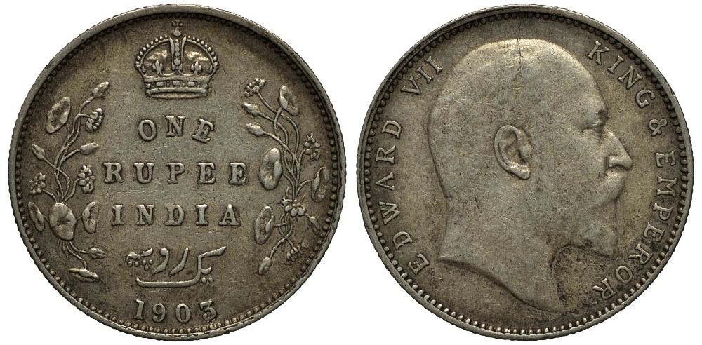 Британская Индия 1 рупия 1903 Эдуард VII KM 508 серебро 1523-321