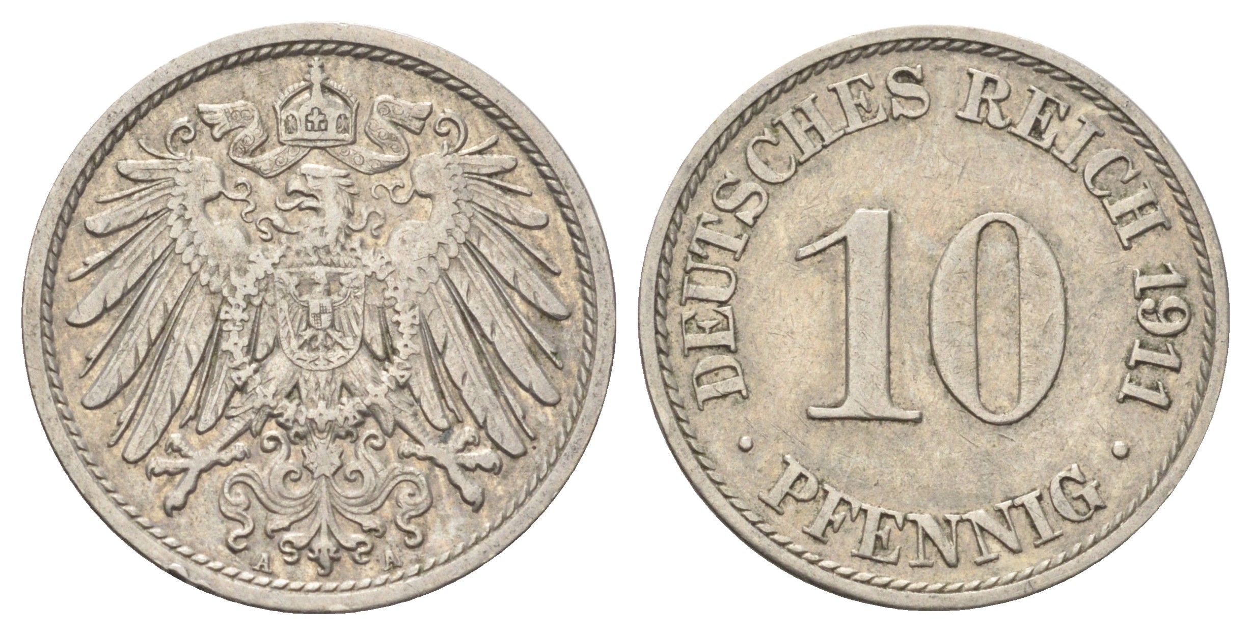 Германия 10 пфеннигов 1911 A KM 12, J. 13 медно-никель 4701-1124