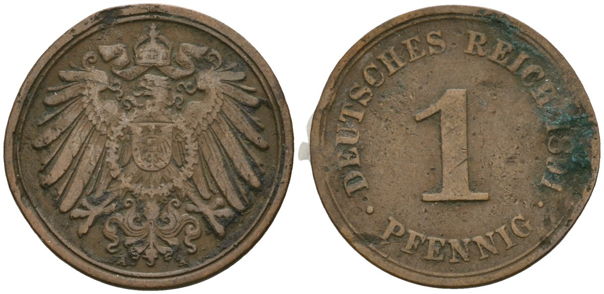 Германия 1 пфенниг 1891 A, Вильгельм II (1888-1918) KM 10, J. 10 медь 4547-1165