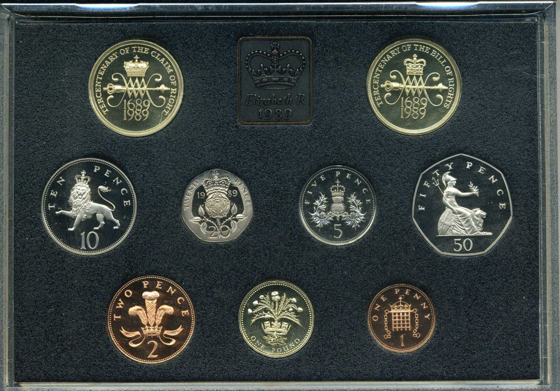 Великобритания набор из 9 монет 1989 в пластике, с сертификатом, в оригинальной коробке Spink PS 43 PROOF 00-00