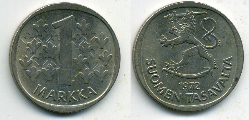 ФИНЛЯНДИЯ 1 МАРКА 1972 KM 49a медно-никель 61-1242