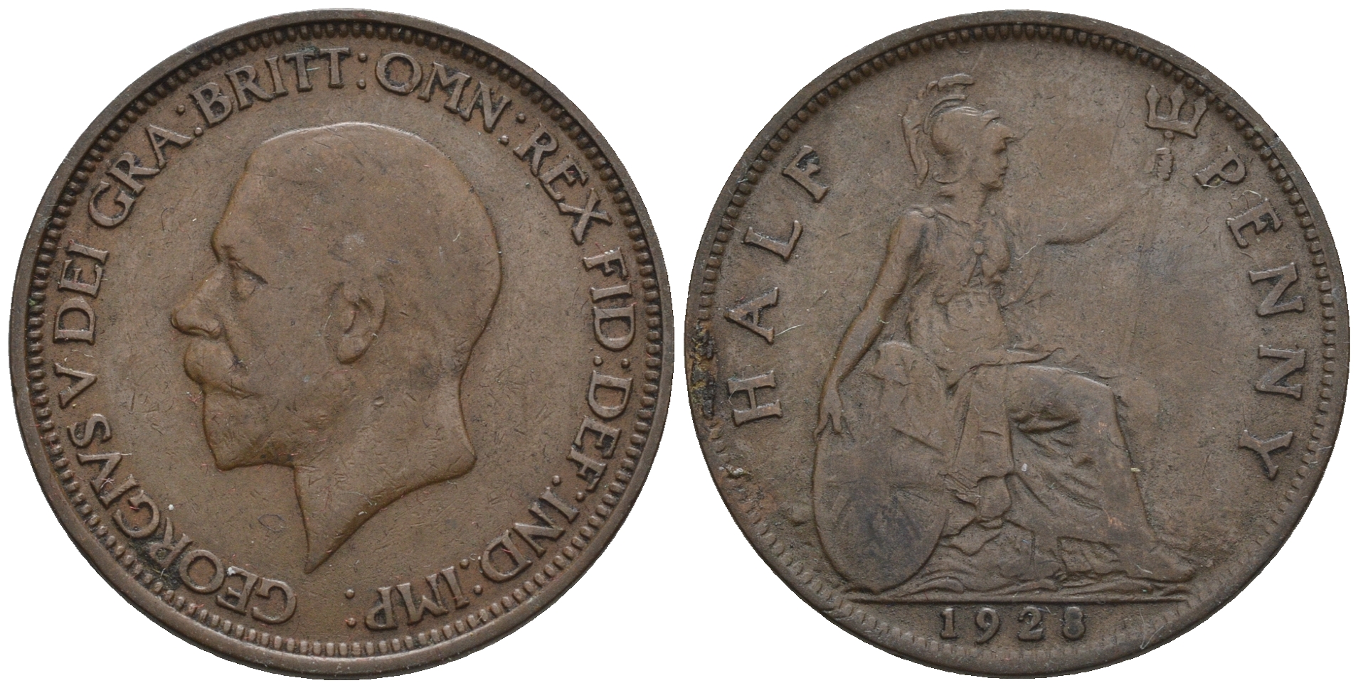 Великобритания 1/2 пенни 1928 Георг V (1910-1936) KM 837 Spink 4058 бронза 4610-644