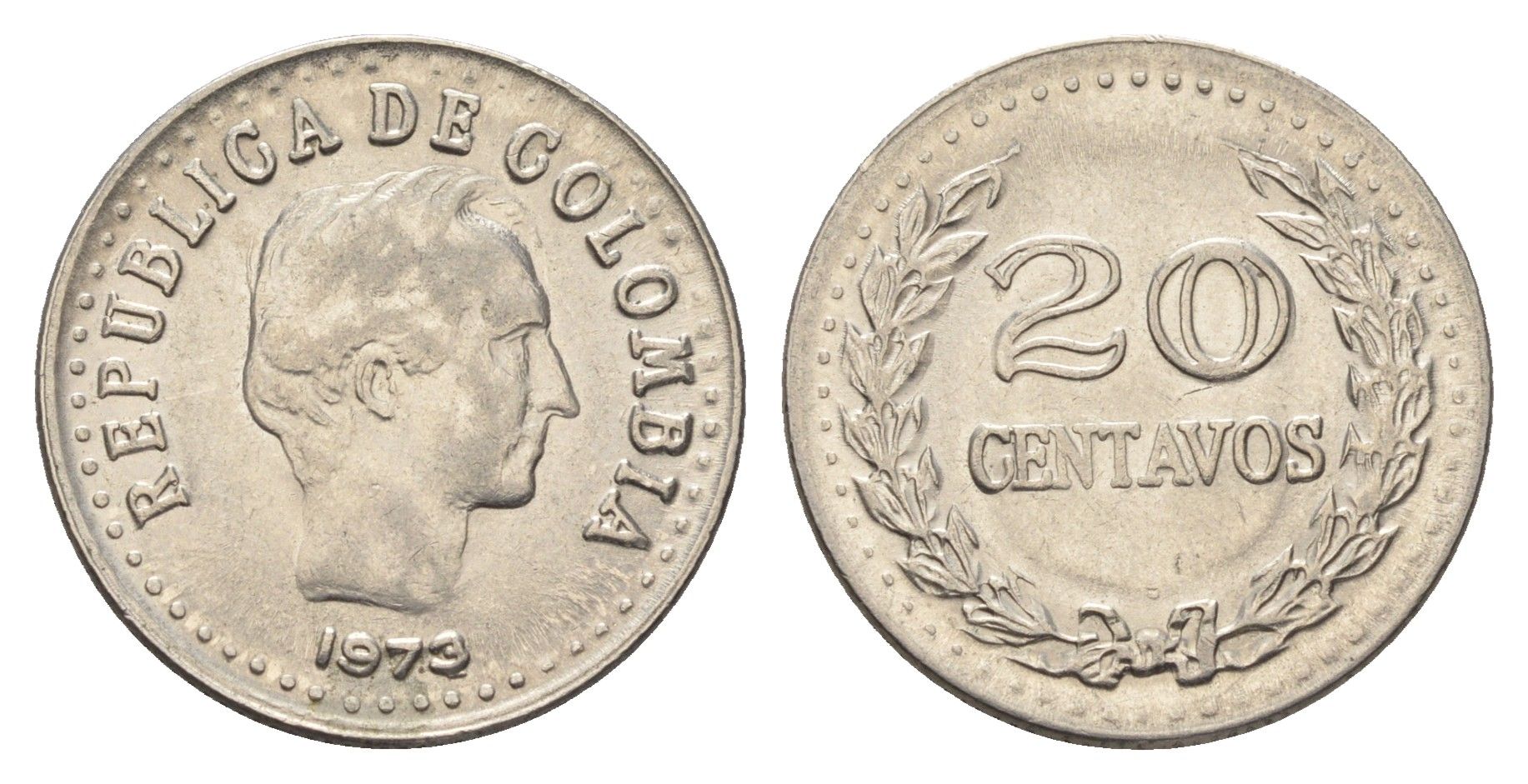 Колумбия 20 сентаво 1973 KM 246 сталь плакированная никелем aUNC 4662-615