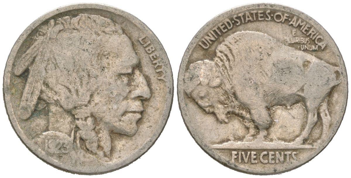 США 5 центов 1923 индеец, бизон KM 134 медно-никель 4614-1047