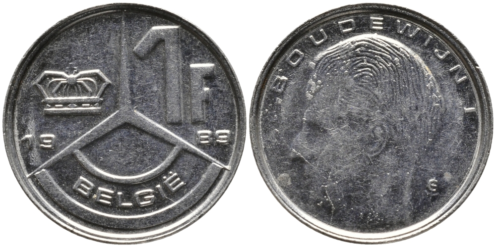 БЕЛЬГИЯ 1 ФРАНК 1989 BELGIE KM 171 сталь плакированная никелем 99-1239
