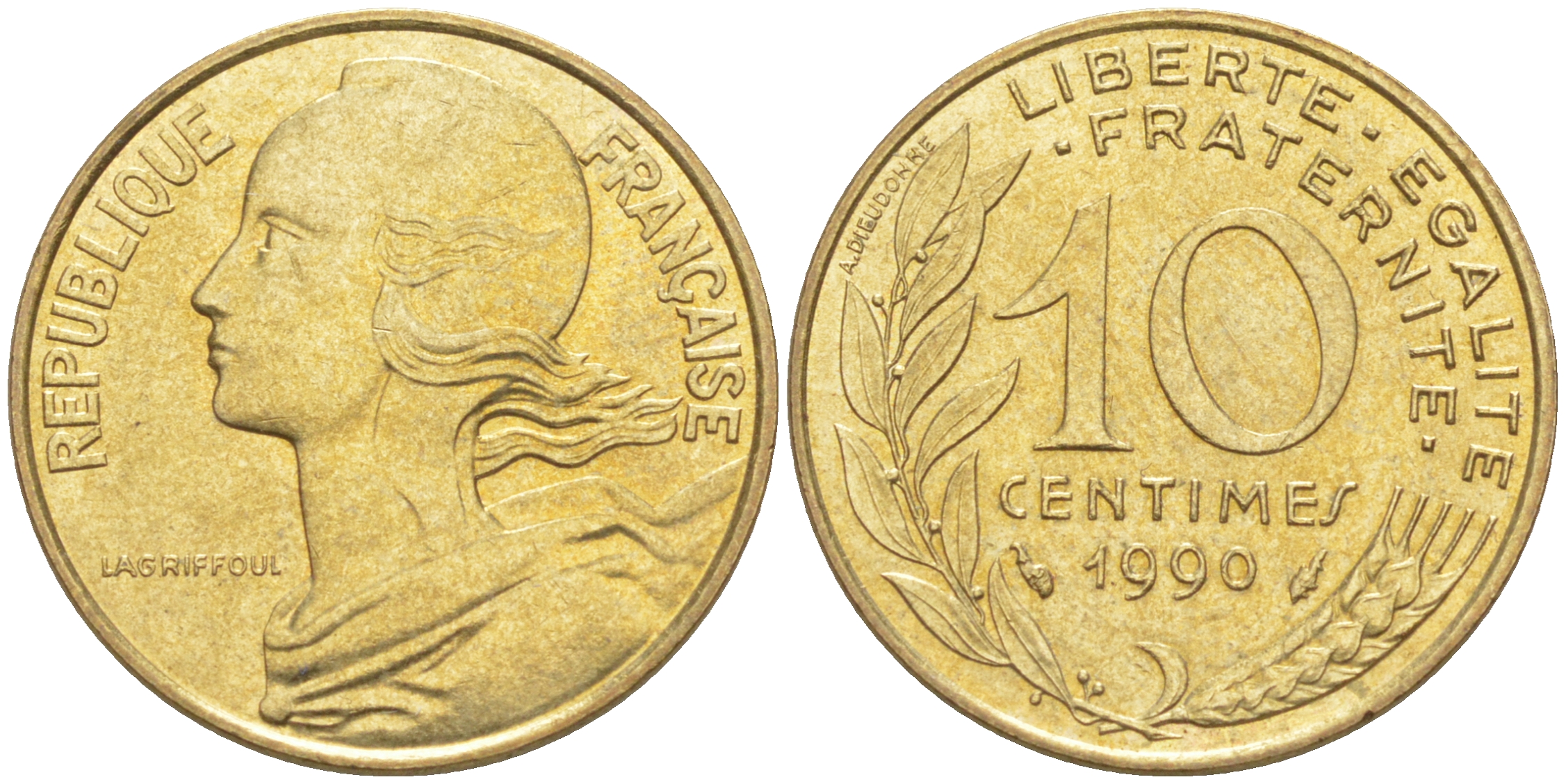 Франция 10 сантимов 1990 тип Marianne KM 929, LE FRANC 144.30 медь алюминий никель 4511-1011