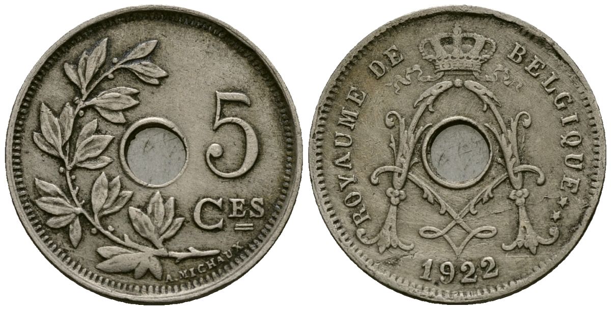 Бельгия 5 сантимов 1922 Belgique KM 66 медно-никель 4173-467