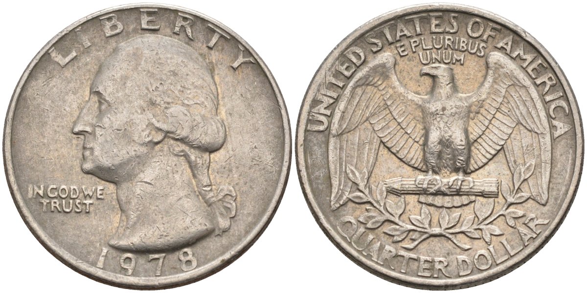 США 25 центов (квотер) 1978 Вашингтон KM A164a медь плакированная медно-никелем 4584-1113