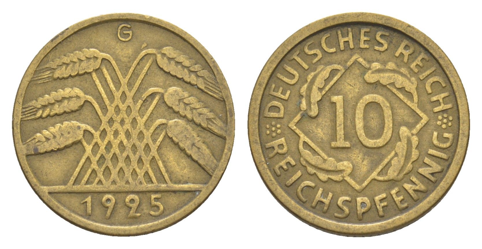 Германия 10 рейхспфеннигов 1925 G KM 40, J. 317 алюминиевая бронза 4640-362