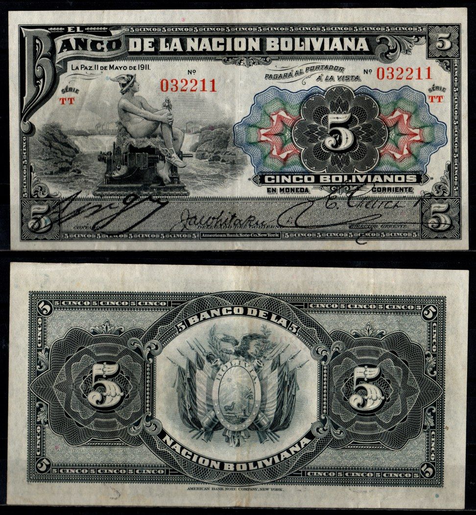 Боливия 5 боливиано 1911 Pick 105 b (2-1) бумага 6280-5-3-2