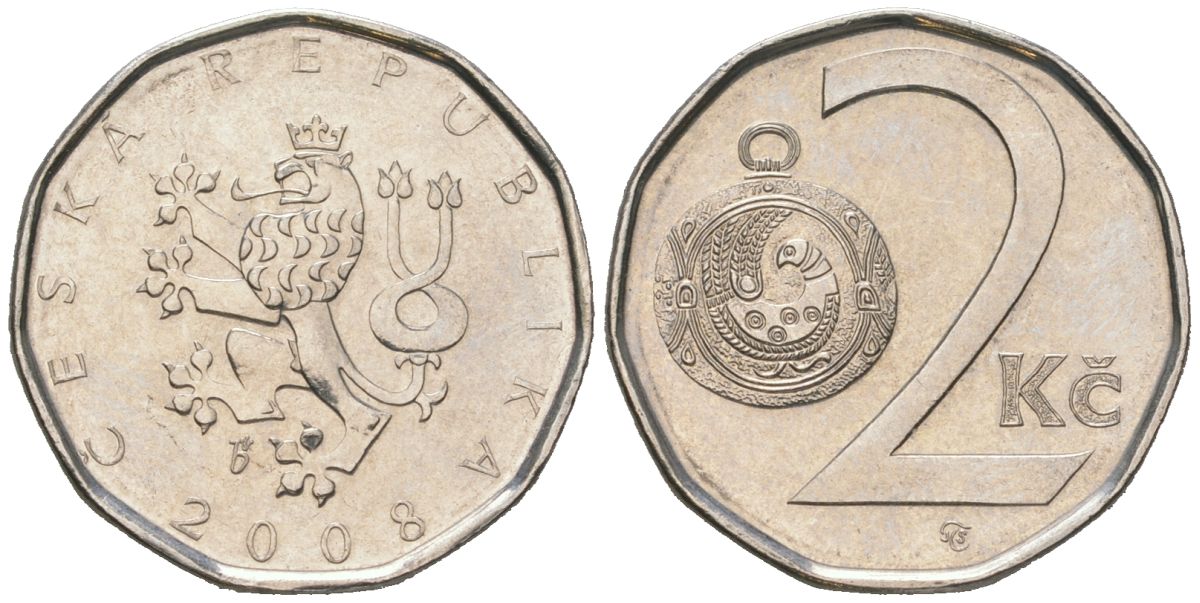 Чехия 2 кроны 2008 b’ KM 9 сталь плакированная никелем aUNC 4516-655