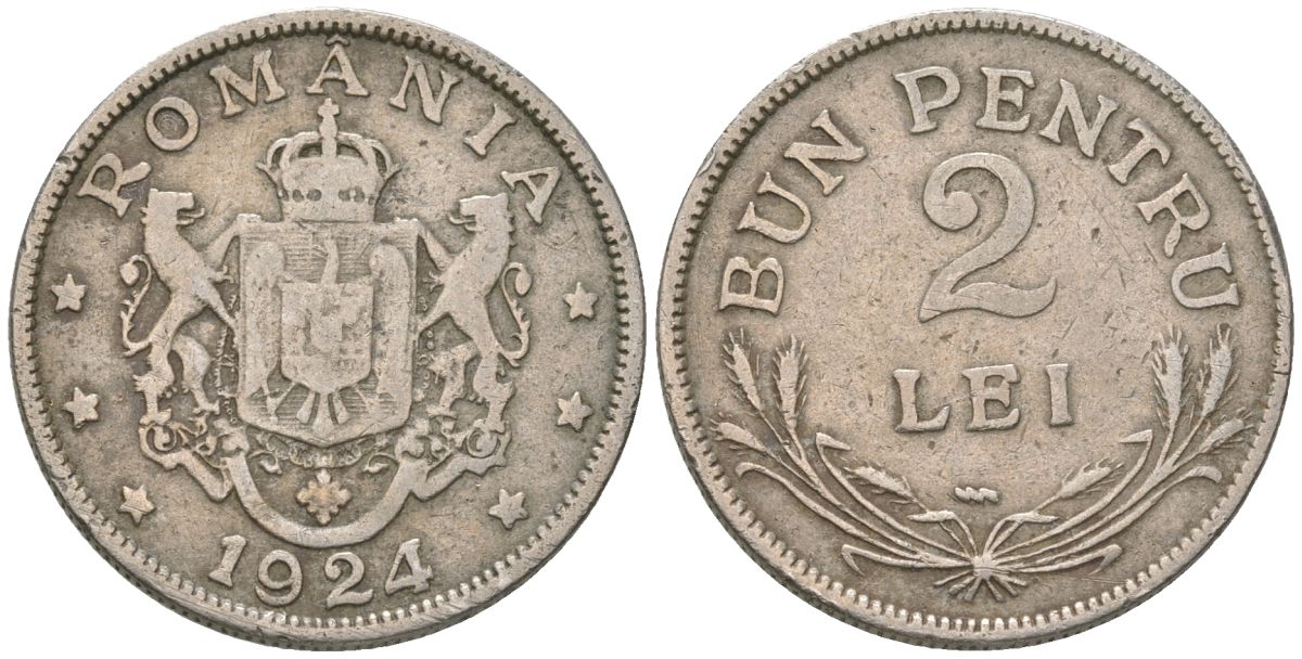 Румыния 2 лея 1924 Фердинанд I (1914-1927) KM 47 медно-никель 4586-814