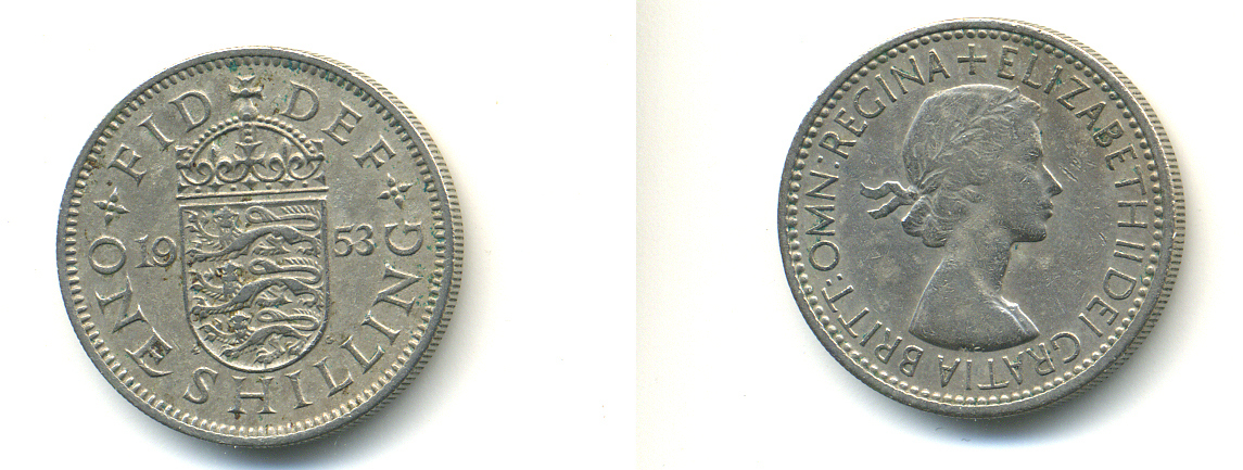 Великобритания 1 шиллинг 1953 Елизавета II (1952-2022), Английский герб KM 890, Spink 4139 медно-никель 83-1033