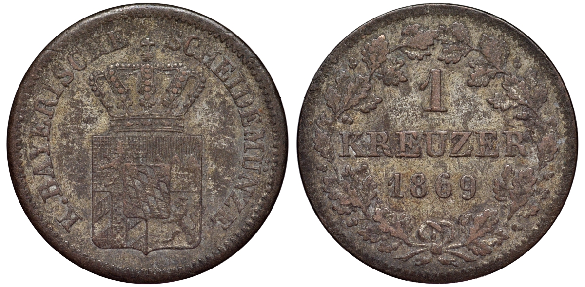 Бавария 1 крейцер 1867 Людвиг II (1864-1886) KM 487 серебро 75-1428
