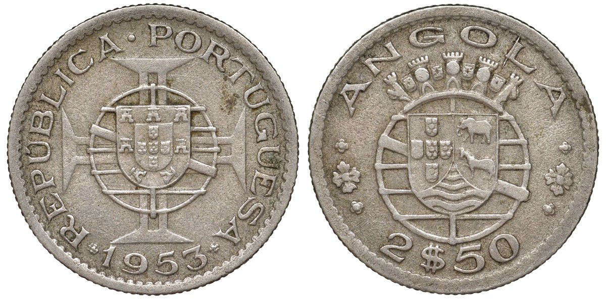 Португальская Ангола 2 1/2 эскудо 1953 KM 77 медно-никель 51-2745