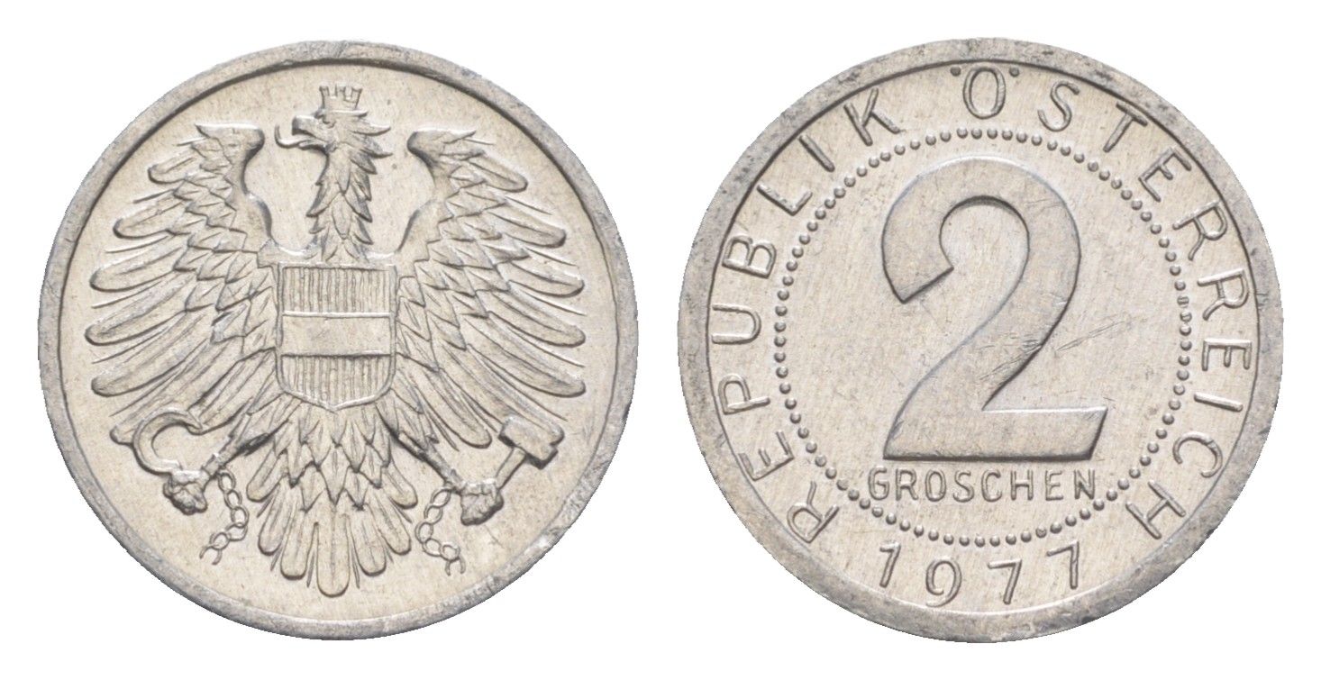 Австрия 2 гроша 1977 KM 2876 алюминий aUNC 4564-846