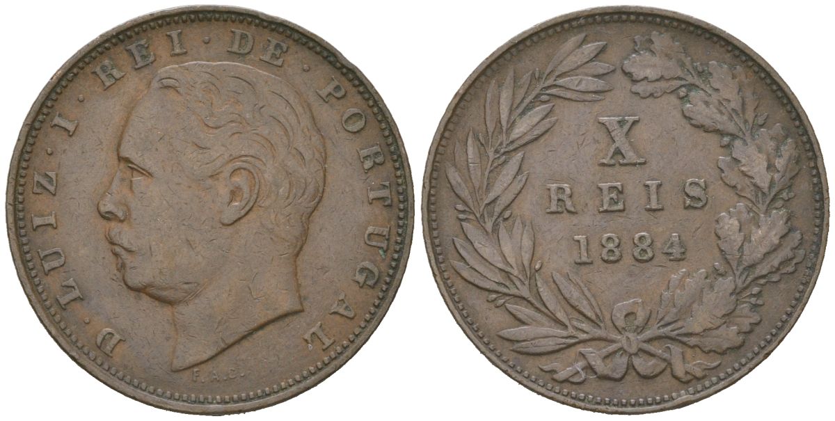 Португалия 10 реалов 1884 Луиш I (1861-1889) KM 526 бронза 4171-1045