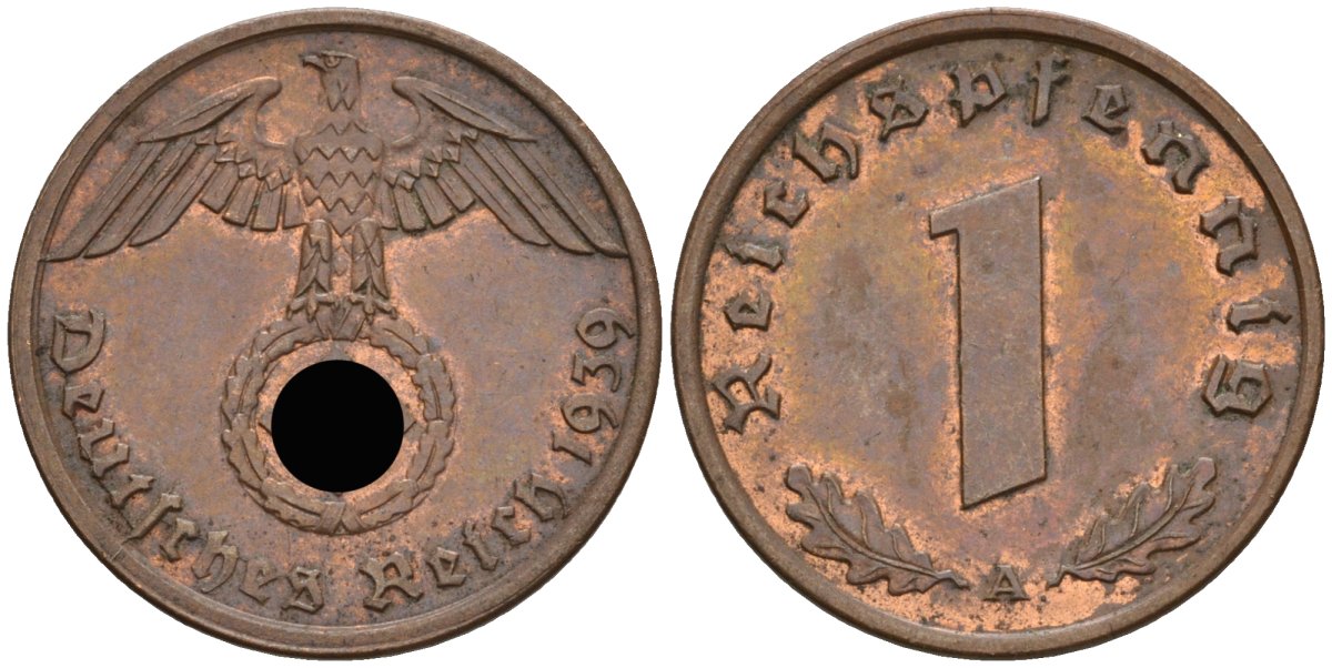 Германия 1 рейхспфенниг 1939 A KM 89, J 361 бронза 4392-221