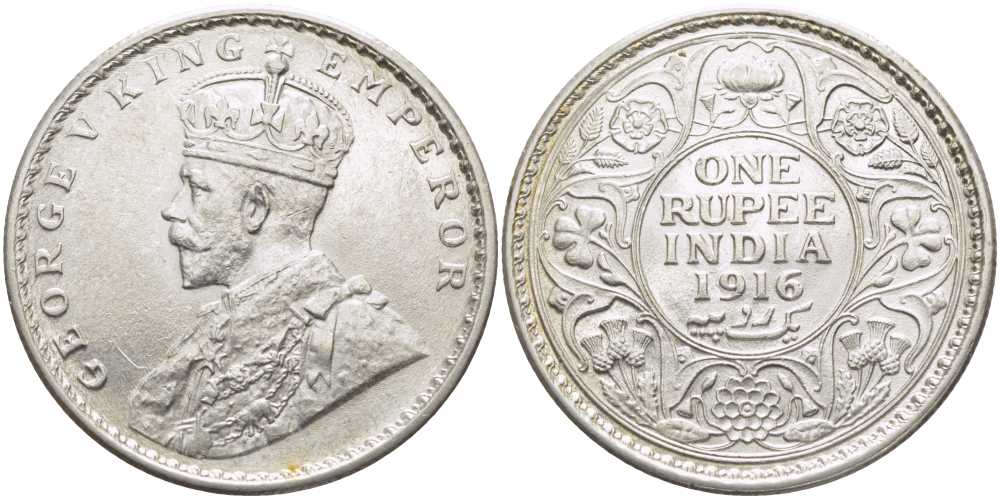 Британская Индия 1 рупия 1916 Георг V (1910-1936) KM 524 серебро UNC 1080-1-44