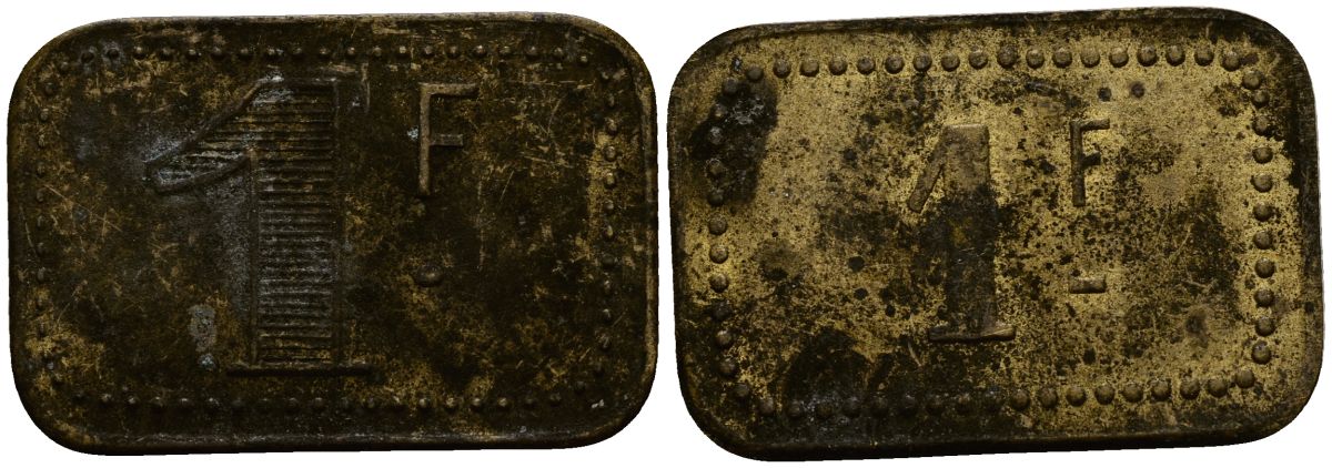 Франция 1 франк ND ресторанный жетон латунь 4166-217