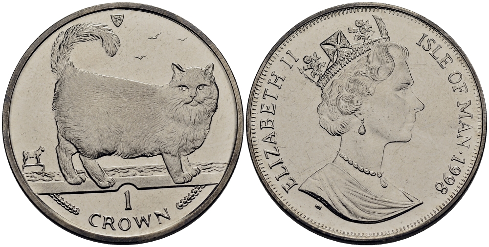 Остров Мэн 1 крона 1998 бирманская кошка КМ 857 медно-никель UNC 4125-411