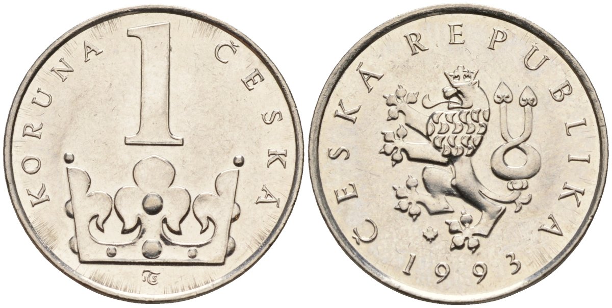 Чехия 1 крона 1993 KM 7 сталь плакированная никелем 4152-928
