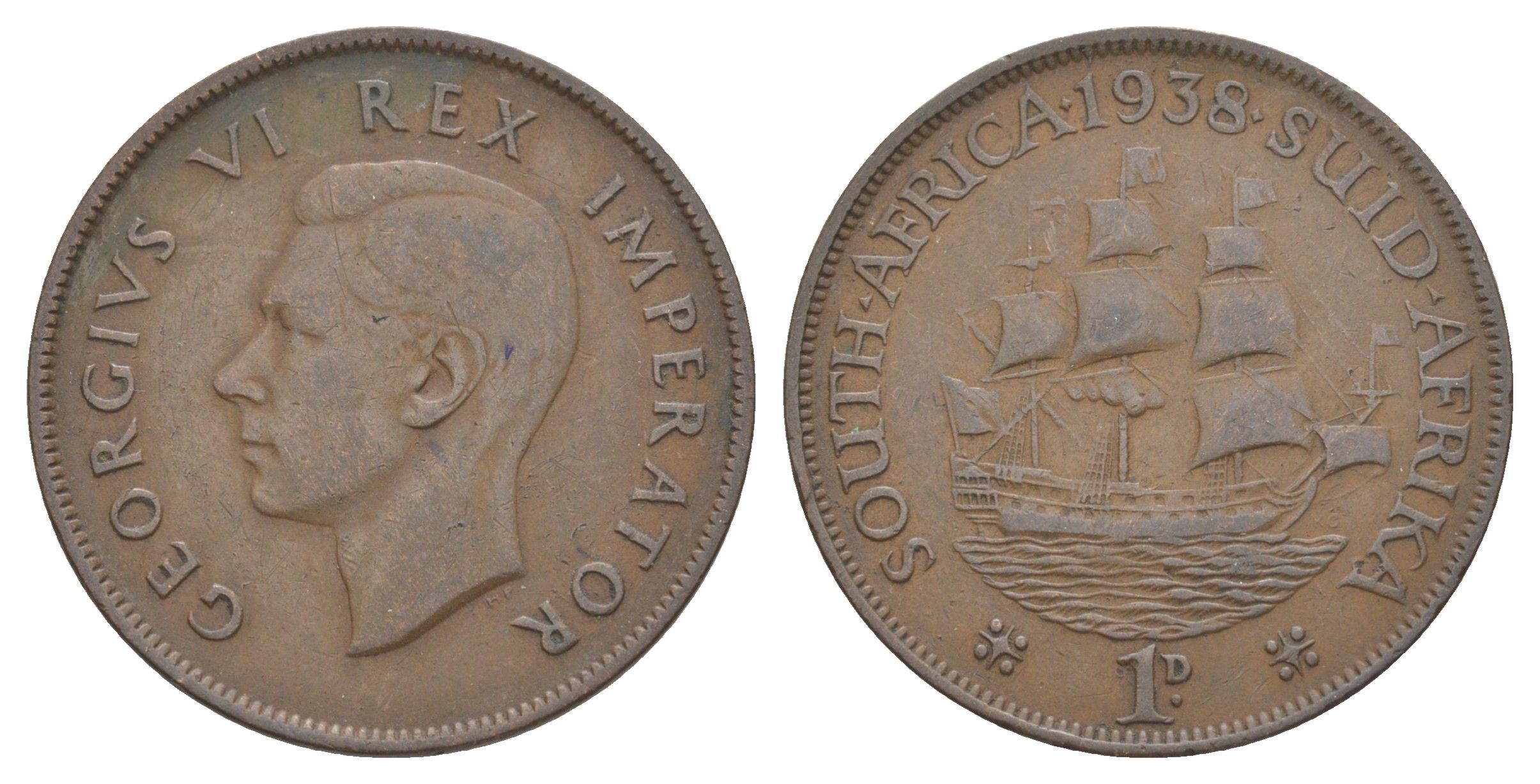 ЮАР 1 пенни 1938 Георг VI (1936-1952) KM 25 бронза 4645-834