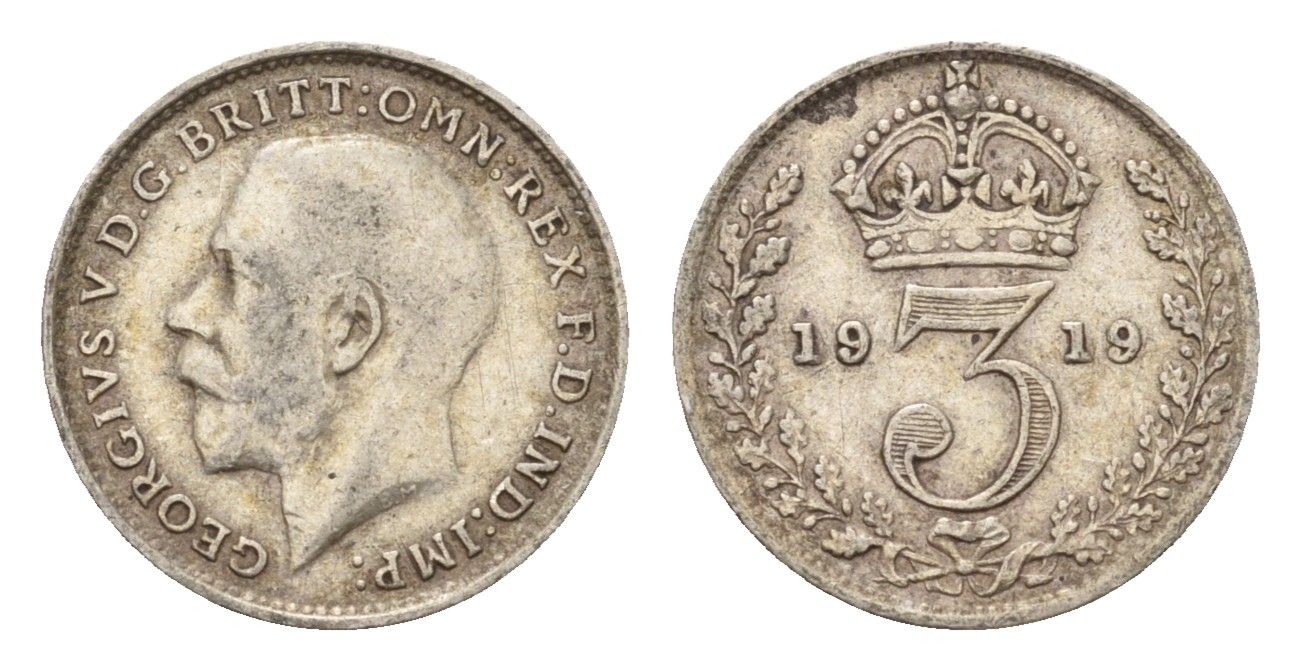 Великобритания 3 пенса 1919 Георг V (1910-1936) KM 813, Spink 4015 серебро 4644-238