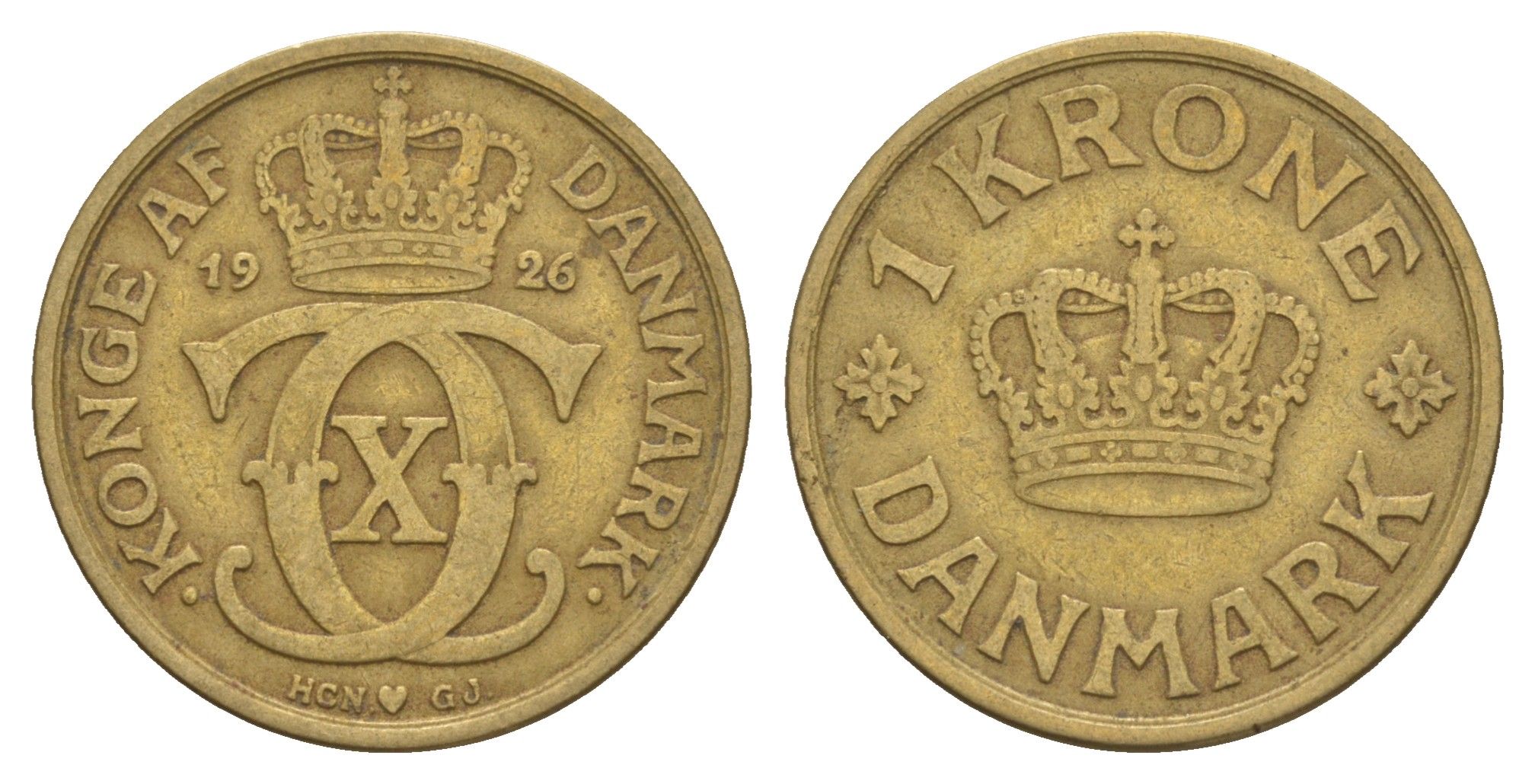 Дания 1 крона 1926 HCN, Кристиан X (1912-1947) KM 824 алюминиевая бронза 4657-336