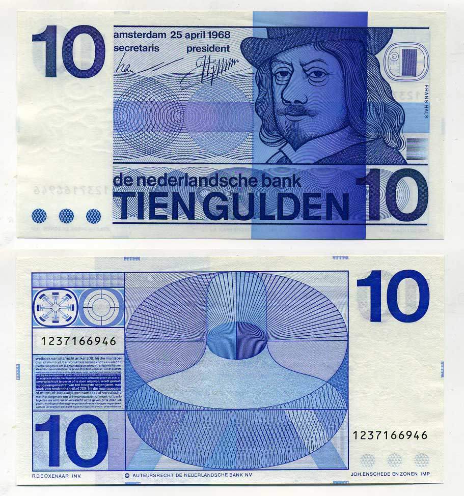 НИДЕРЛАНДЫ 10 ГУЛЬДЕНОВ 1968 25 АПРЕЛЯ 1968, ФРАНС ХАЛС Pick 91b бумага UNC (ПРЕСС) 6293-12-2