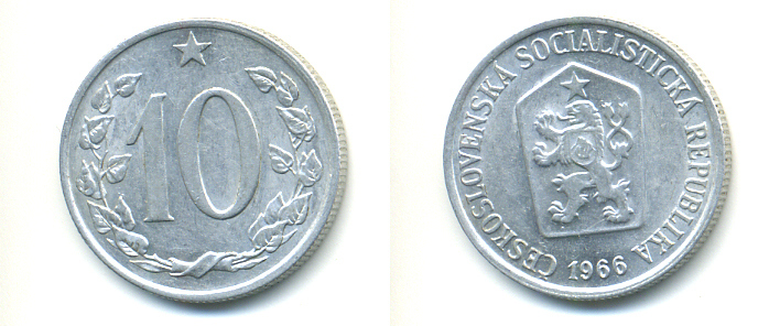 ЧЕХОСЛОВАКИЯ 10 ГЕЛЛЕРОВ 1966 СОЦИАЛИСТИЧЕСКАЯ РЕСПУБЛИКА KM 49.1 алюминий 89-1746