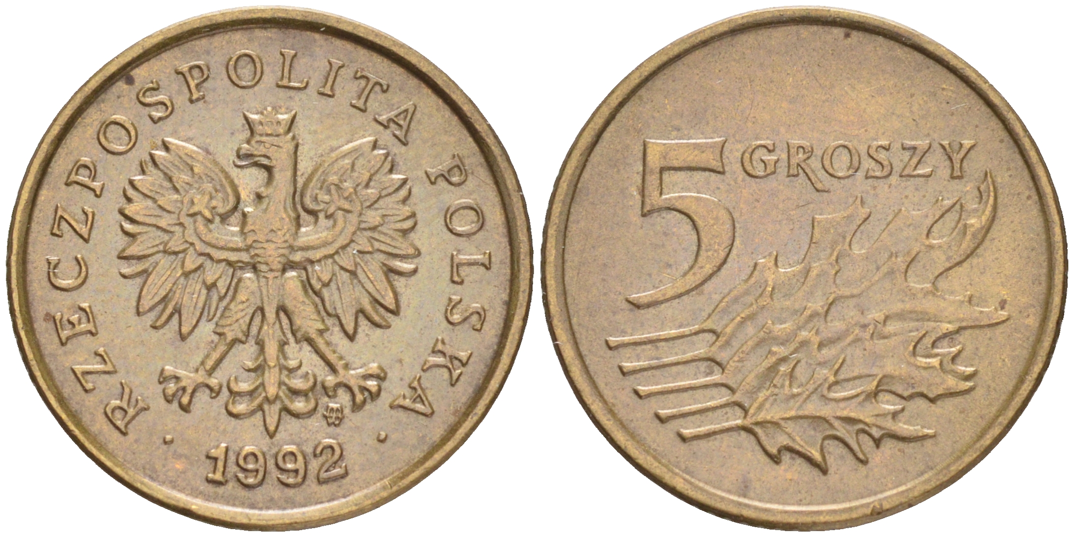 Польша 5 грошей 1992 MW KM 278 латунь 4516-1233