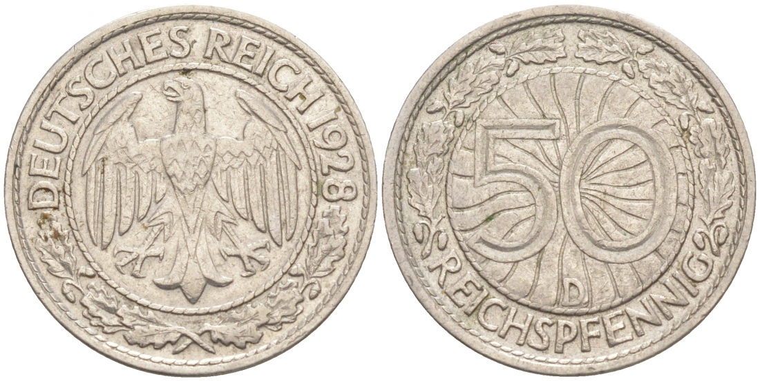 Германия 50 рейхспфеннигов 1928 D KM 49, J.324 никель 73-1536
