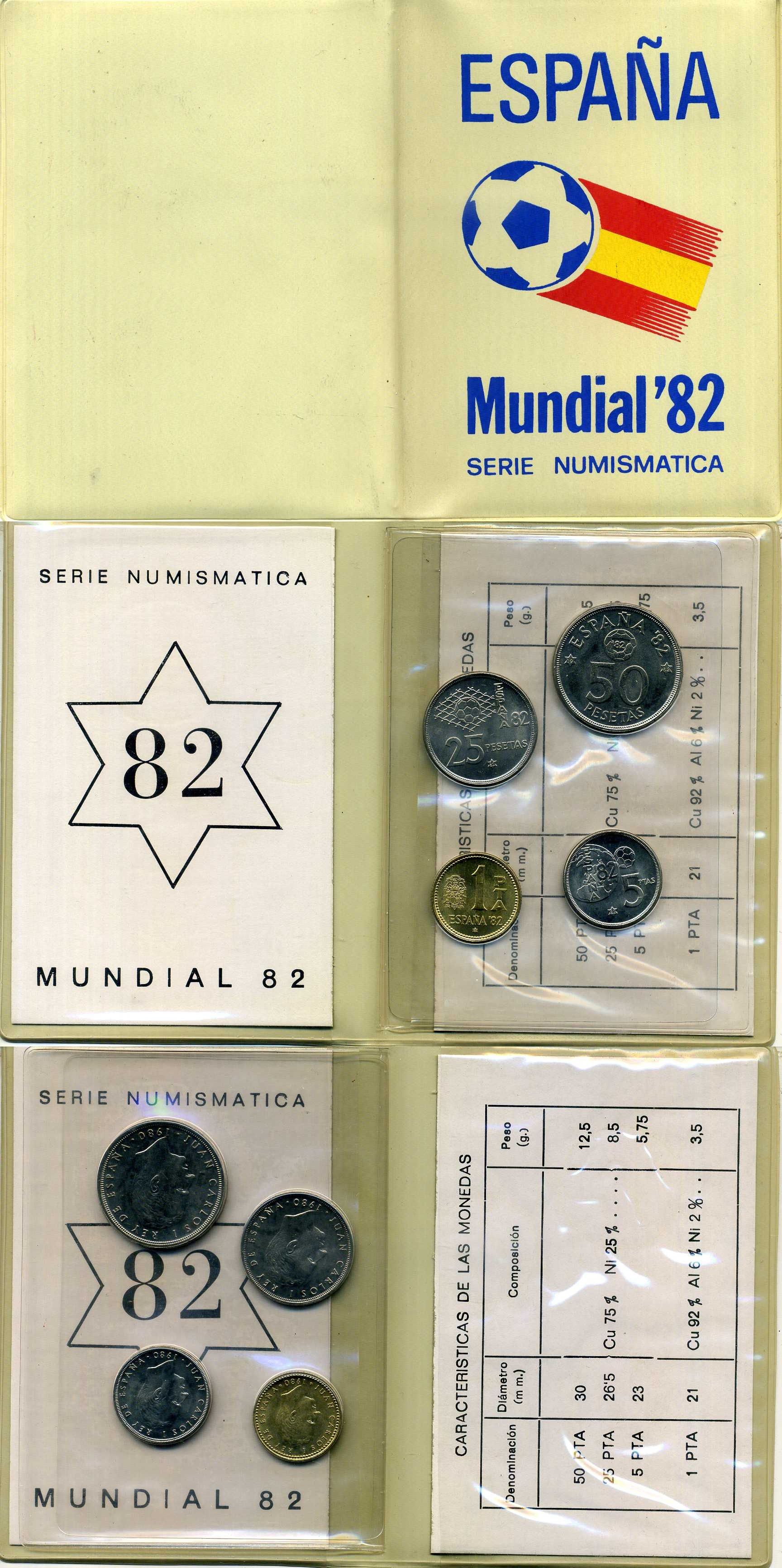 Испания официальный набор из 4 монет (1, 5, 25 и 50 песет) 1982 чемпионат мира по футболу в Испании 1982 года KM MS11и (816, 817, 818 и 819) UNC 4-3-2-43