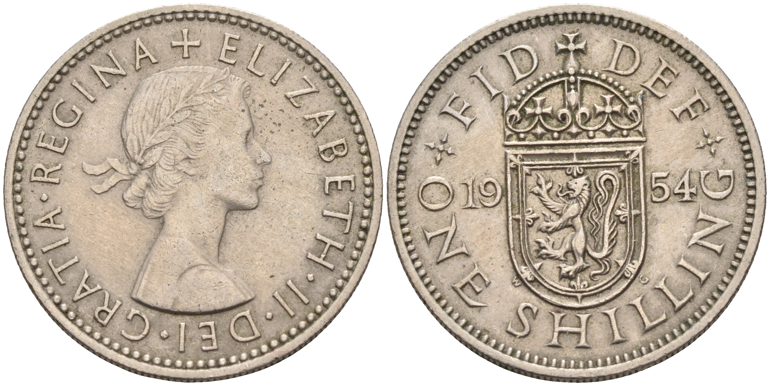 Великобритания 1 шиллинг 1954 Елизавета II (1952-2022), Шотландский герб KM 905, Spink 4148 медно-никель    4595-923