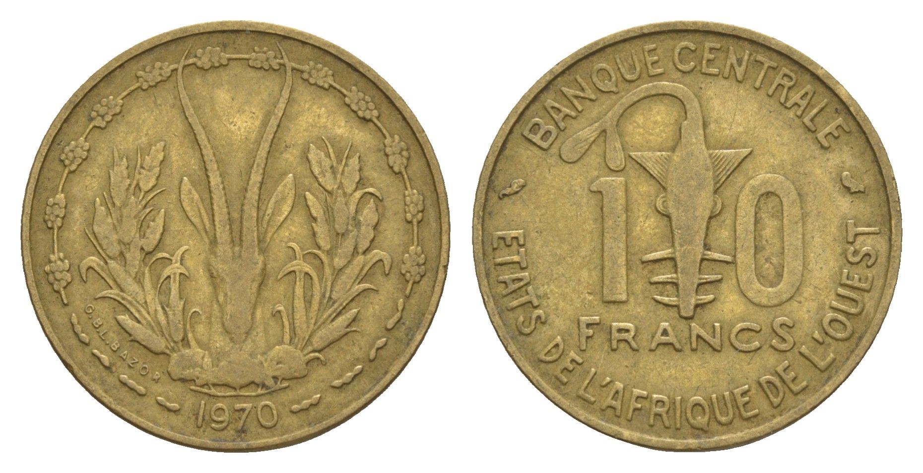 Западная Африка (BCEAO) 10 франков 1970 KM 1a медь алюминий никель 4656-833