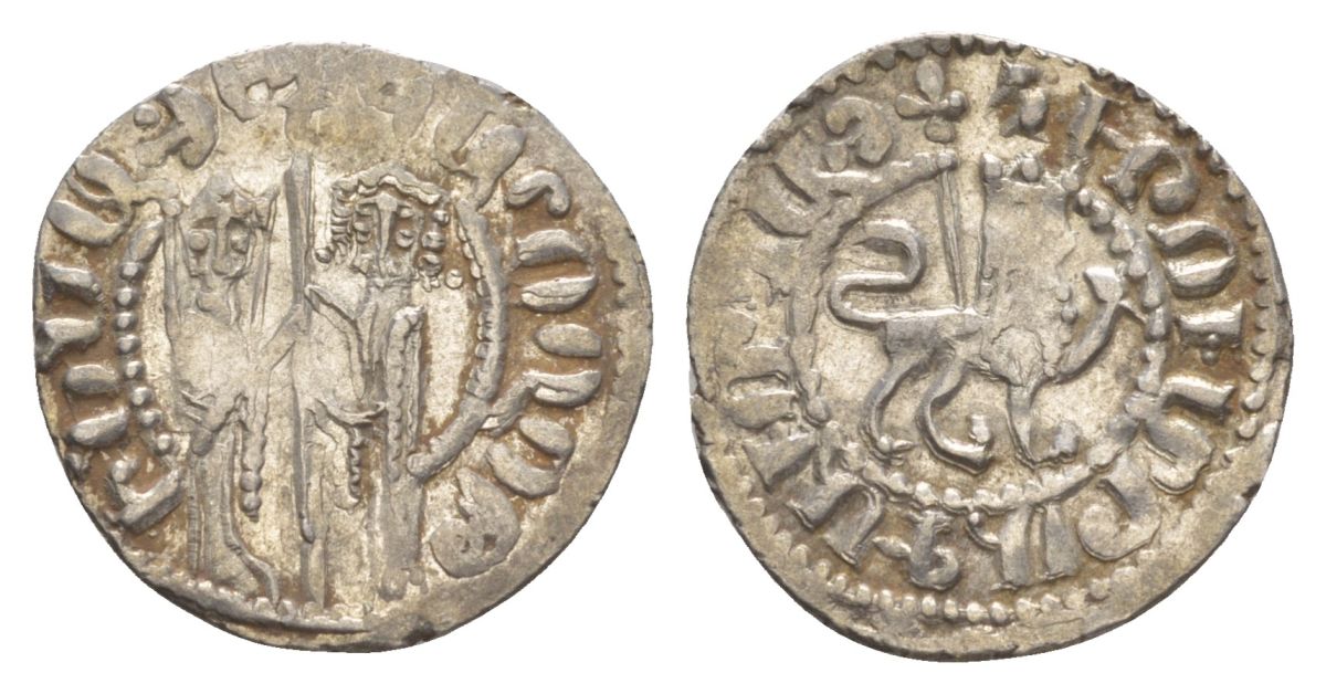 Киликийская Армения трам 1226-1271 Хетум I и царица Забель, держат крест/лев с патриаршим крестом  серебро    1516-722