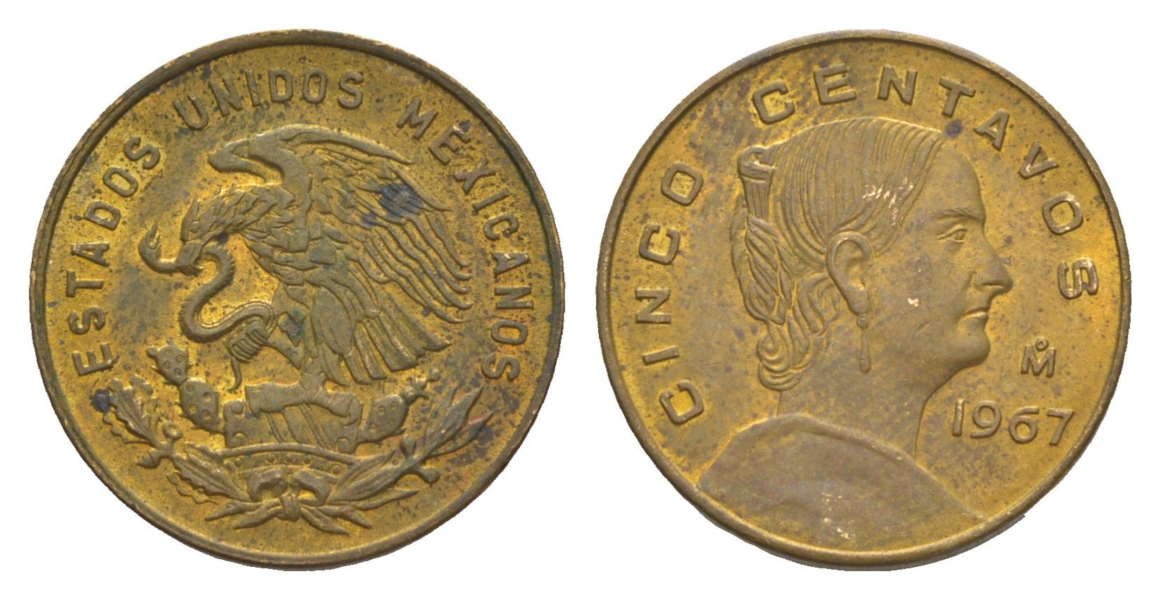 Мексика 5 сентаво 1967 Жозефа Ортис де Домингес KM 426 латунь 4644-642