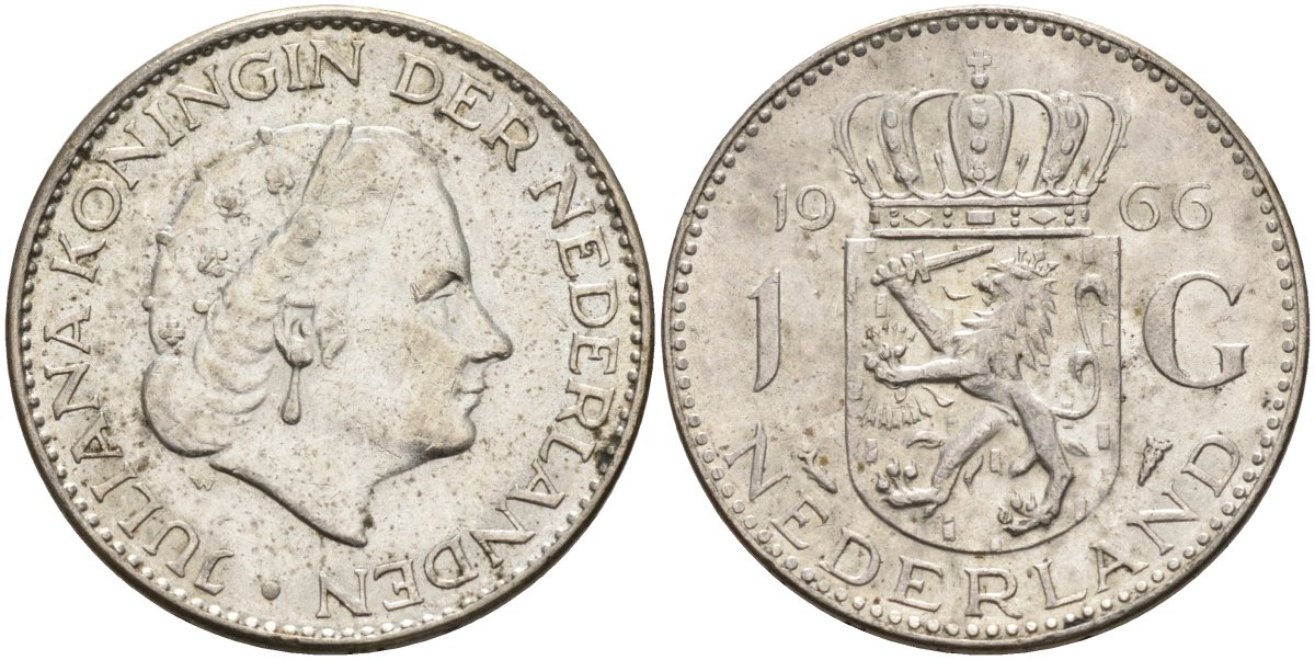 Нидерланды 1 гульден 1966 Юлиана (1948-1980) KM 184 серебро 4126-1141