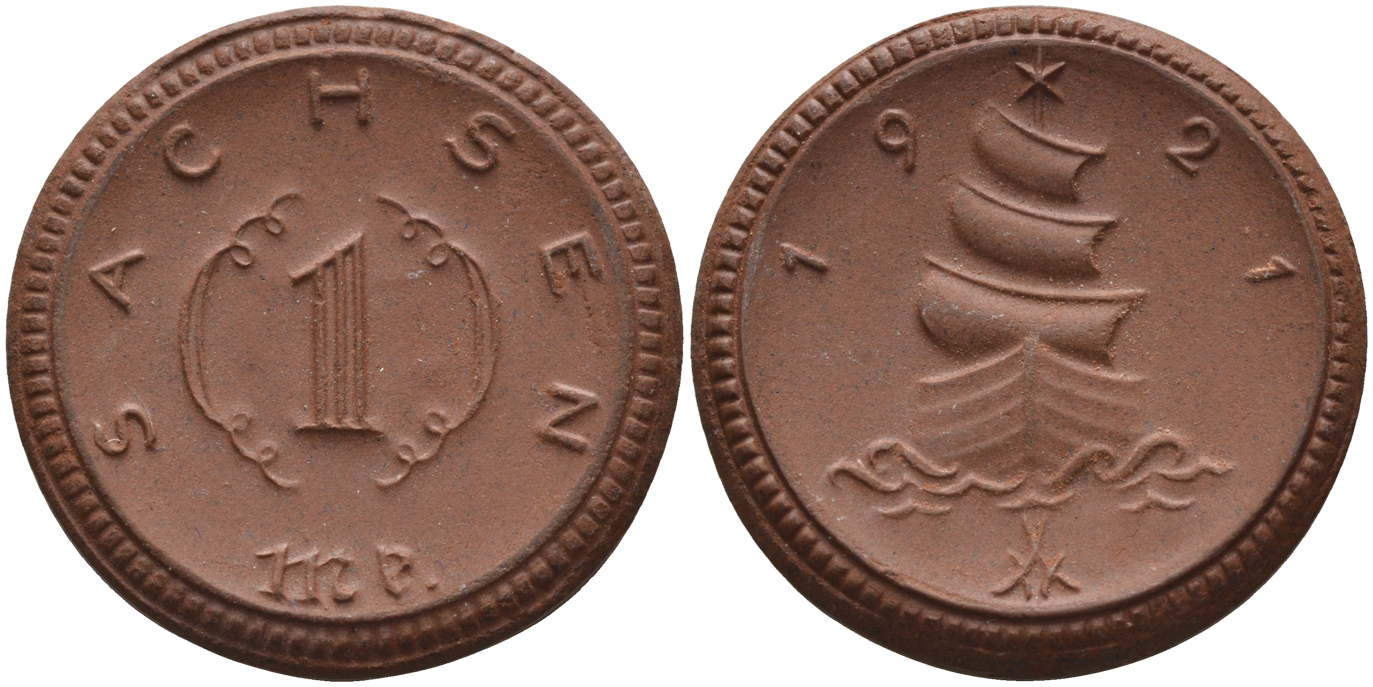 Саксония 1 марка 1921 парусник J. N 55 фарфор 1094-3-64