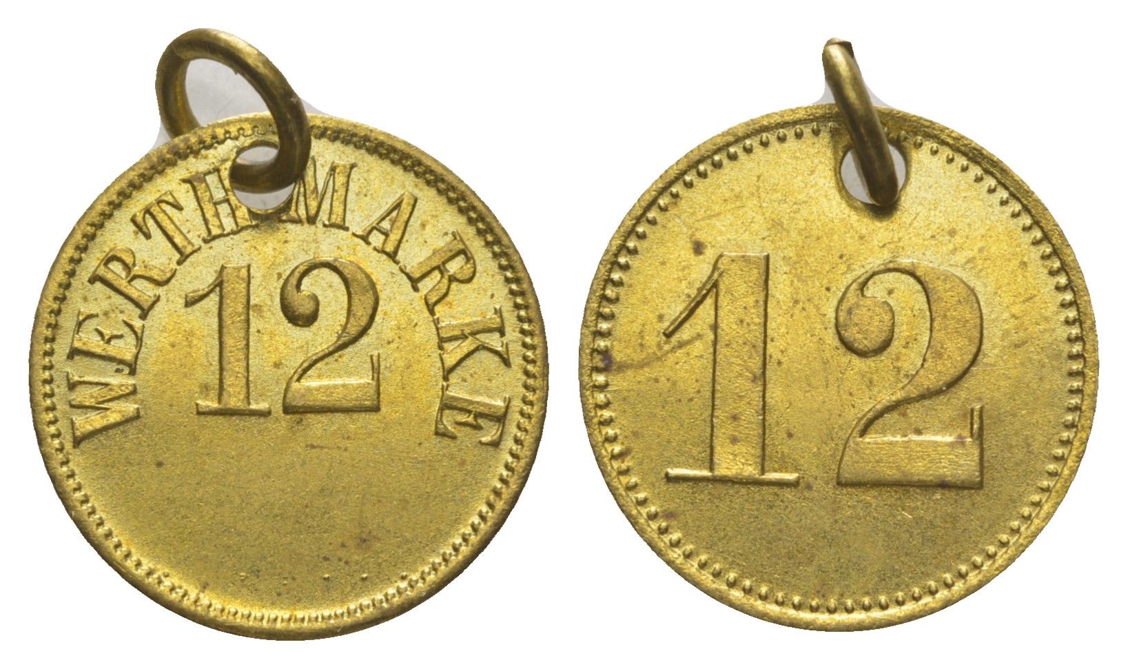 Германия игровой жетон в 12 пфеннигов ND диаметр 20 мм, вес 2,2 гр латунь 4613-845