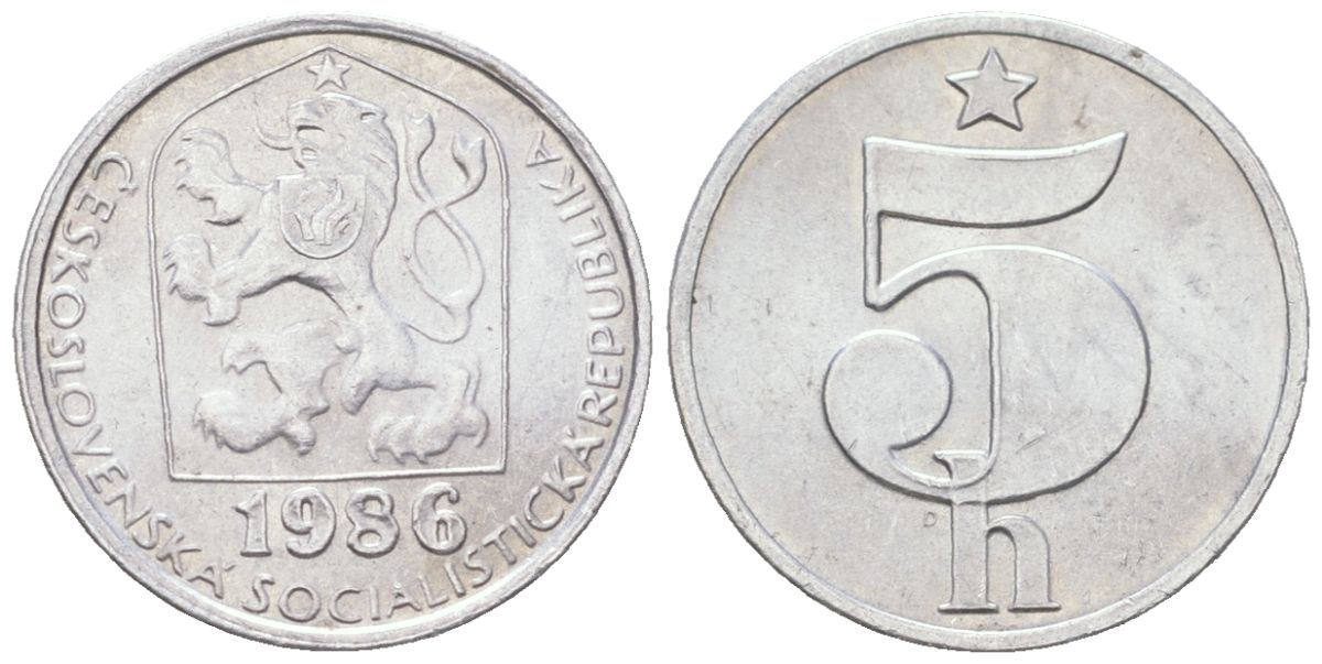 Чехословакия 5 геллеров 1986 KM 86 алюминий 192-549