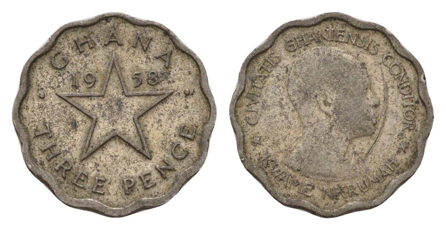 Гана 3 пенса 1958 год-тип KM 3 медно-никель 4682-644