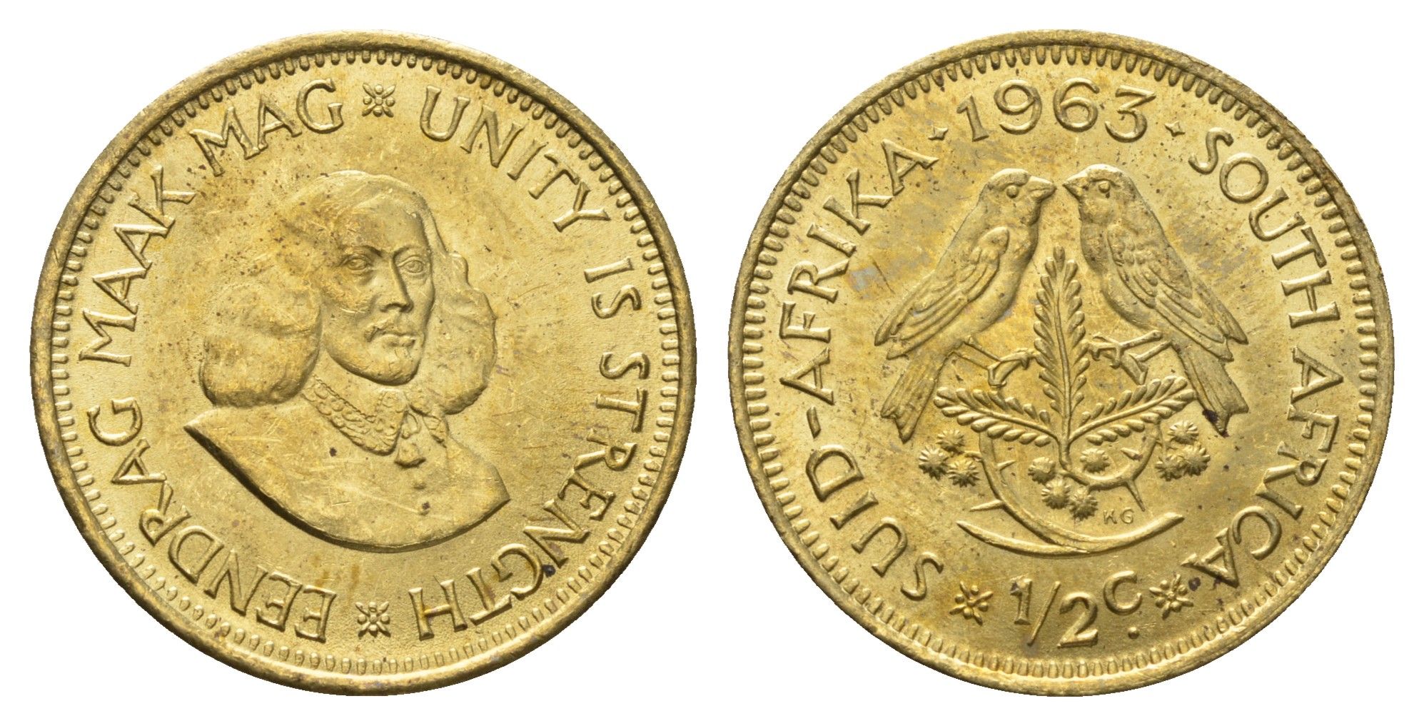 ЮАР 1/2 цента 1963 Ян ван Рибек KM 56 латунь UNC 4693-455